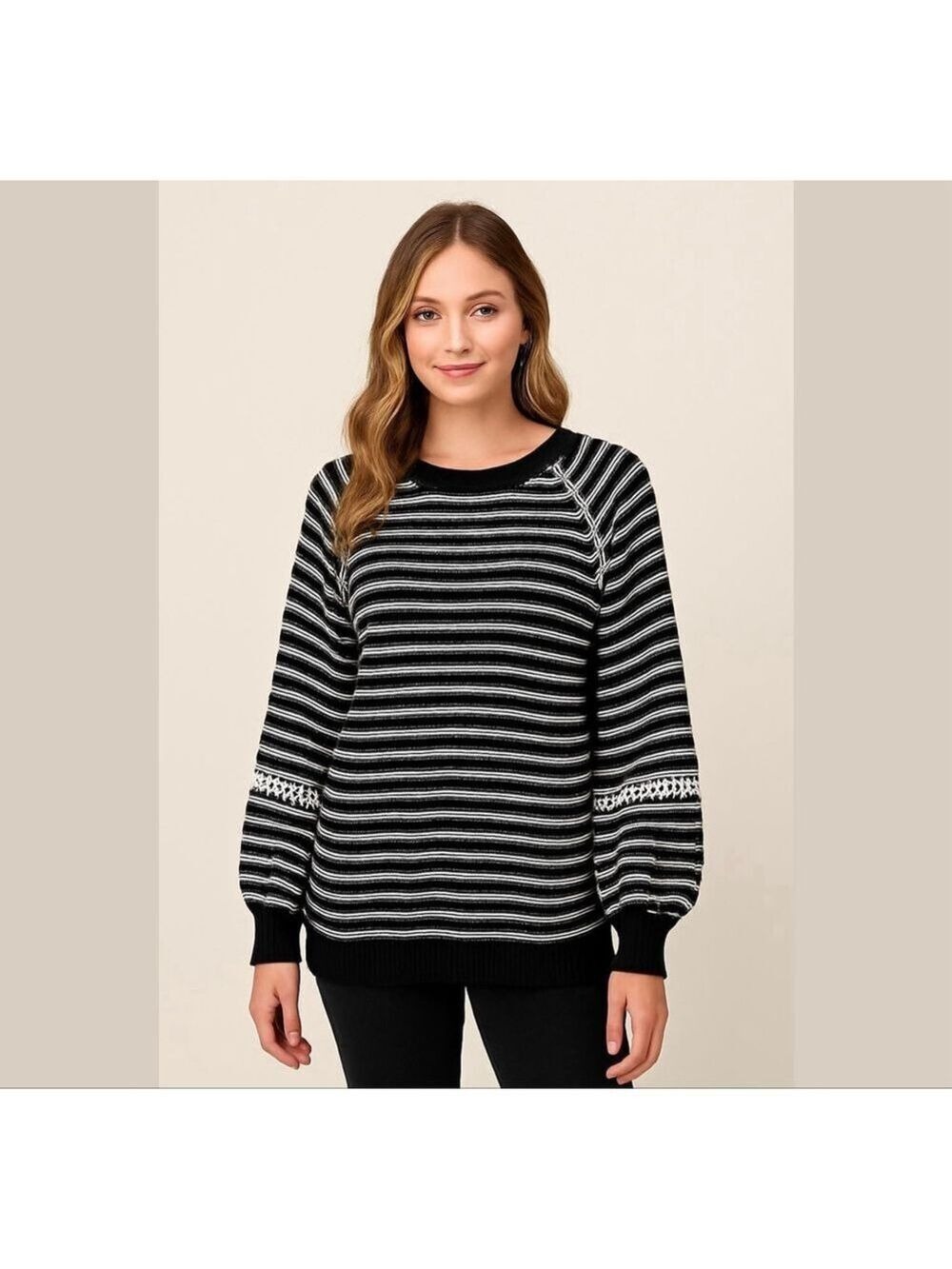 ANN Taylor Loft Cotton Sweater Womens Striped Long Sleeve Pullover Sz M